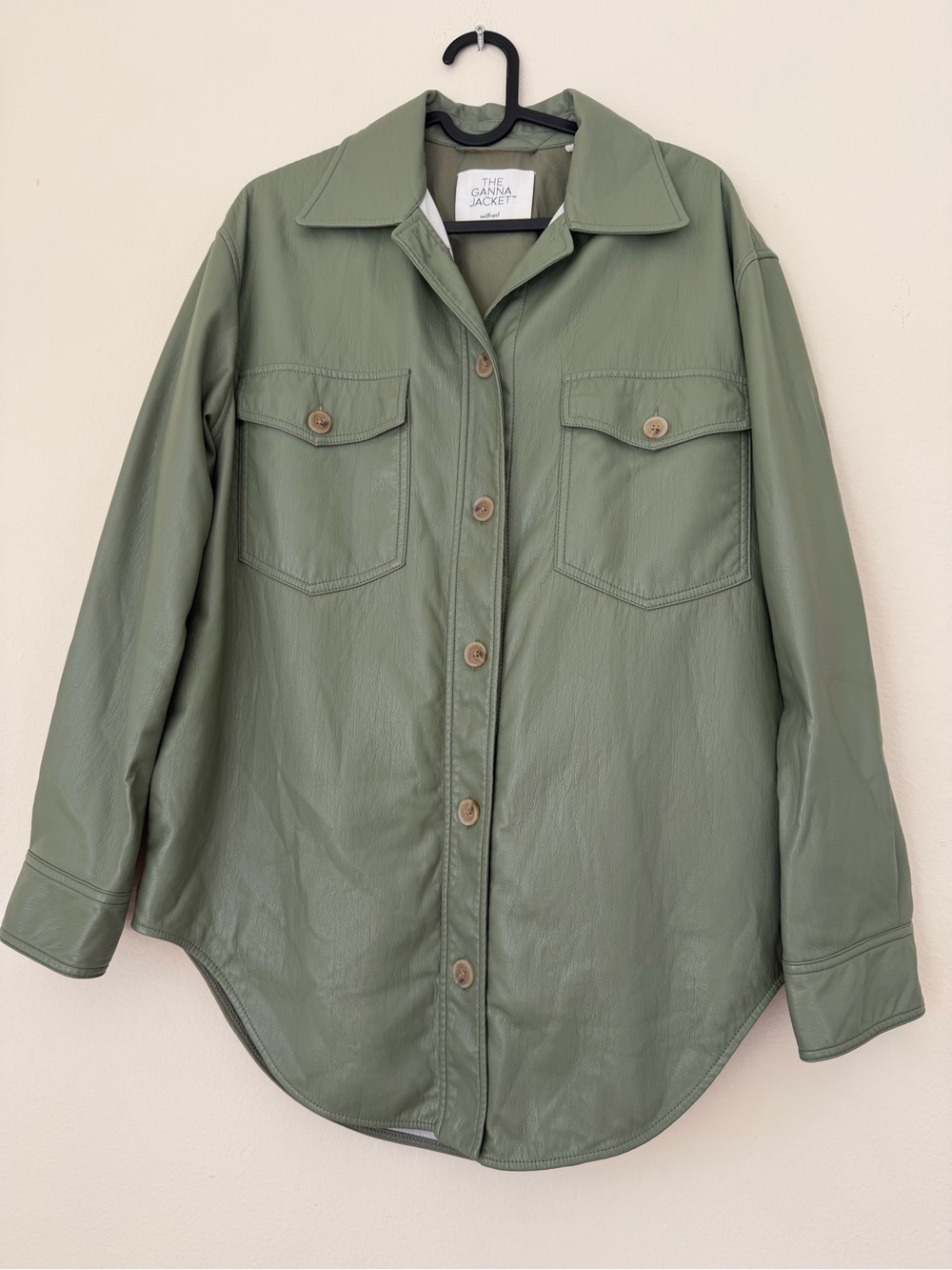 Aritzia Wilfred The Ganna Vegan Leather Shirt Jacket Olive Green S